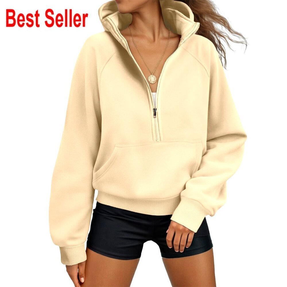 Half Zip Hoodie Pullover Sweatshirt Women's S/M/L/XL/2XL Polyester Cotton
